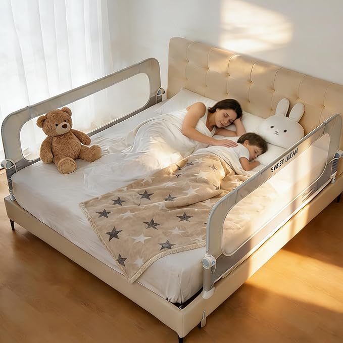 Bed Rail for Toddlers, 59in Folding Toddler Bed Rail Guard with Reinforced Anchor System & Sturdy Metal Frame, Portable Bed Railing for Baby Fits Crib,Twin, Queen & King Bed, Breathable Mesh