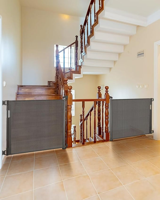Veraste (2 Pack) Retractable Baby Gate for Doorways and Stairs, Mesh Safety Gate for Pet, Indoor & Outdoor Use, One-Hand Operation, Easy Installation, 33.6" Tall, Expands to 55" Wide(Grey,33.6"x55"