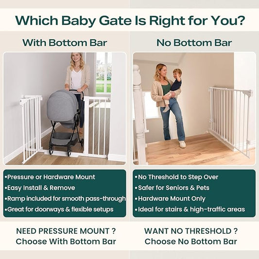 Cumbor 29.7-46" Baby Gate for Stairs, Toddler Safety Essentials for The House, Auto Close Dog Gate for Doorways, Mom's Choice Awards Winner-Easy Install Pressure Mounted Pet Gates for Dogs, White