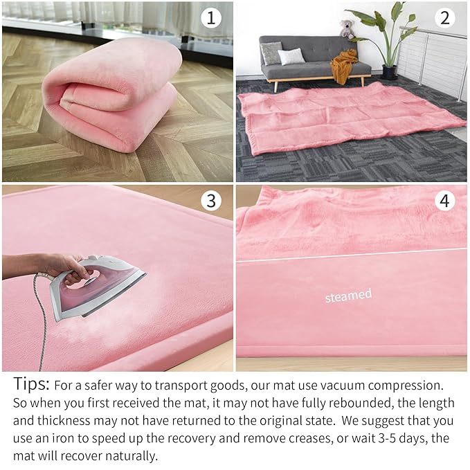 Extra Large 79"x118" Baby Activity Play Mat for Floor, 1.3" Thick Elasti Foam for Tummy Time & Crawling, Non-Slip Nursery Rug for Infants, Toddlers & Kids, Tatami Style Mat for Yoga, Living Room, Classroom & Playroom(Pink)