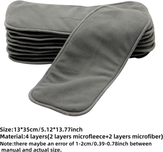 10pcs Reusable Soft 3 Layers Inserts for Baby Cloth Diaper,High Absorbing Washable Liners (10pcs-Grey Inserts)