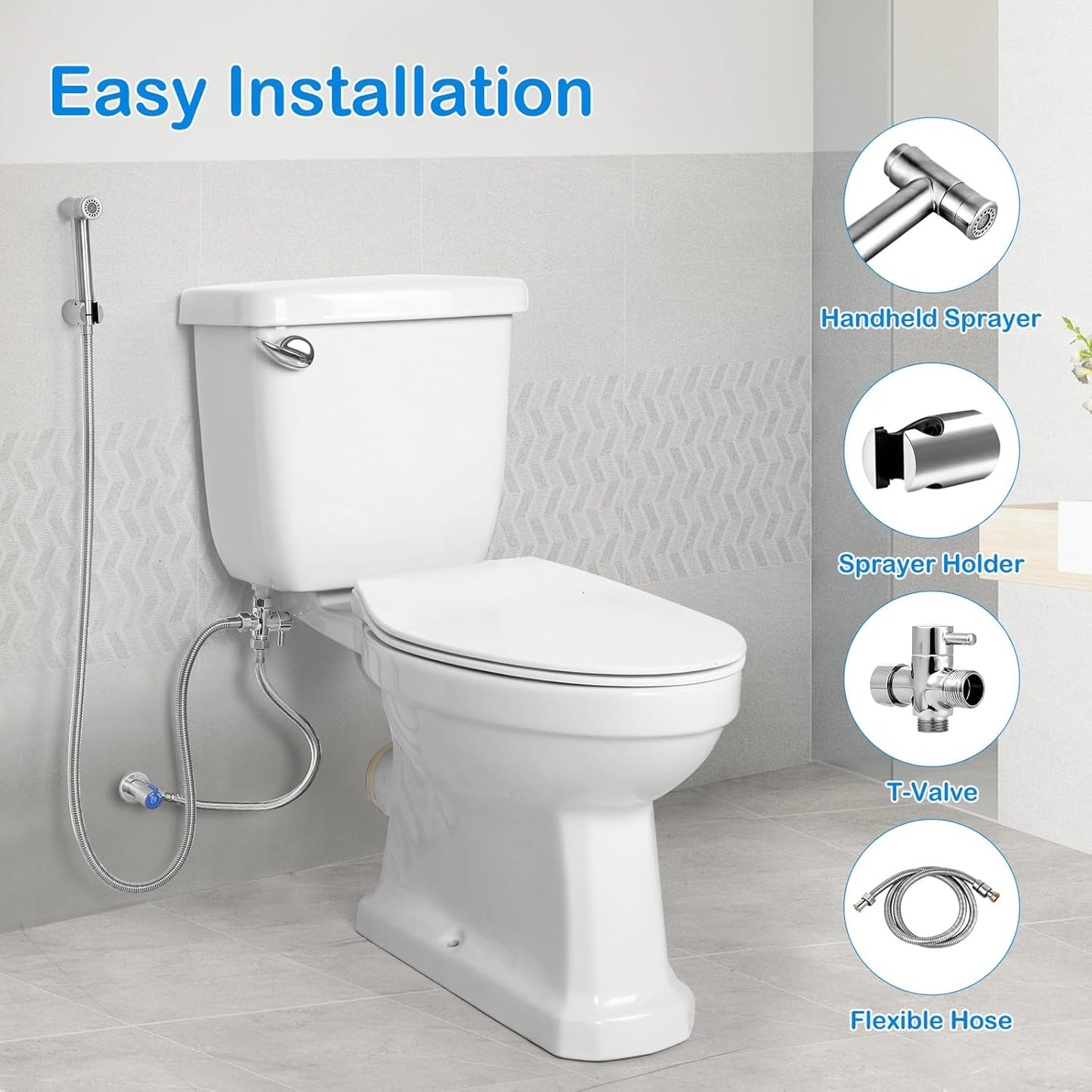 Handheld Bidet Sprayer for Bathroom Toilet, Jet Sprayer for Toilet Muslim Shower, Adjustable Cloth Diaper Sprayer Bidets Attachment for Toilet, Toilet Sprayer with Bidet Hose for Feminine Wash