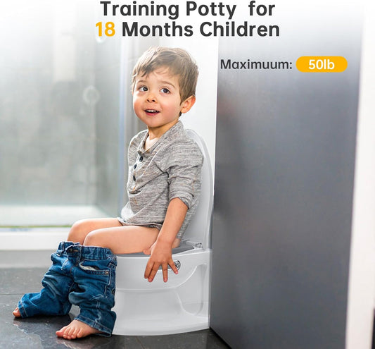 Potty Training Toilet for Baby, Realistic Potty Training Toilet with Soft Seat,Realistic Flushing Sound,Removable Pot,Storage Tank,Toilet Paper Holder,Splash Guard,Non-Slip for Toddler