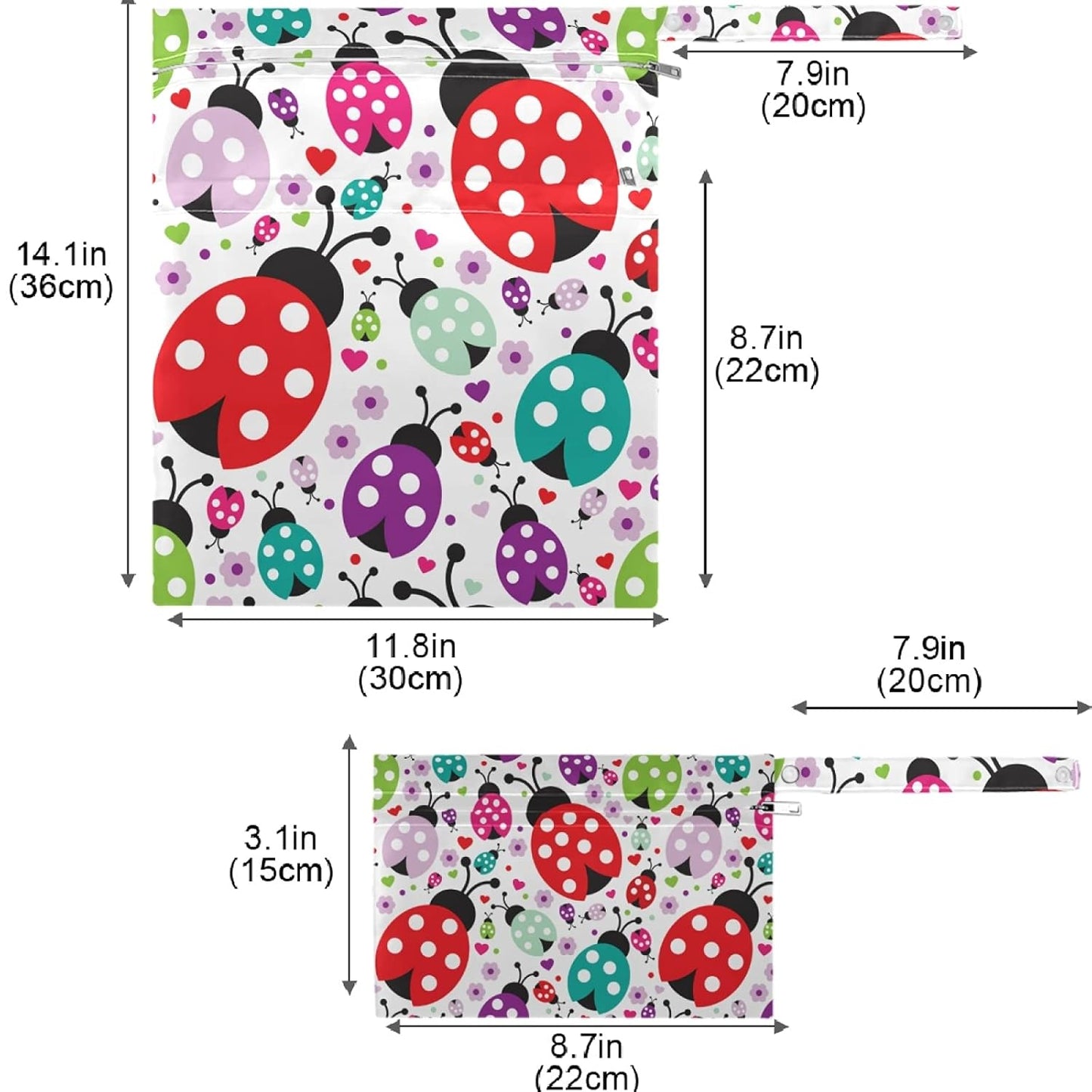 visesunny Contour Lines White Abstract Flower Pink Pattern 2Pcs Wet Bag with Zippered Pockets Washable Reusable Roomy for Travel,Beach,Pool,Daycare,Stroller,Diapers,Dirty Gym Clothes, Wet Swimsuits, T