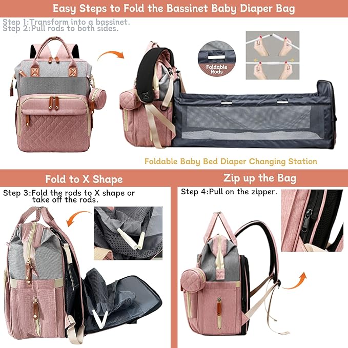 Diaper Bag Backpack with Changing Station, Waterproof Large Capacity, Baby Bag for Mom & Dad, 18 Pockets+USB Port, Foldable Changing Pad, Travel Backpack for Newborn Essentials, Baby Gift