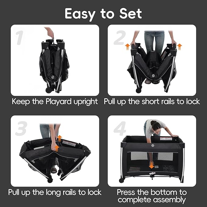Pamo Babe 4 in 1 Baby Playards with Bassinet & Changing Table, Portable Crib Breathable Mesh and Toy Mobile