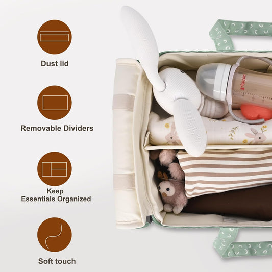 Diaper Caddy Organizer, Baby Basket for Baby Shower With Lid,Car Caddy for New Born,Portable and Foldable Baby Essentials with Handle/8 Side Pockets (cotton print)