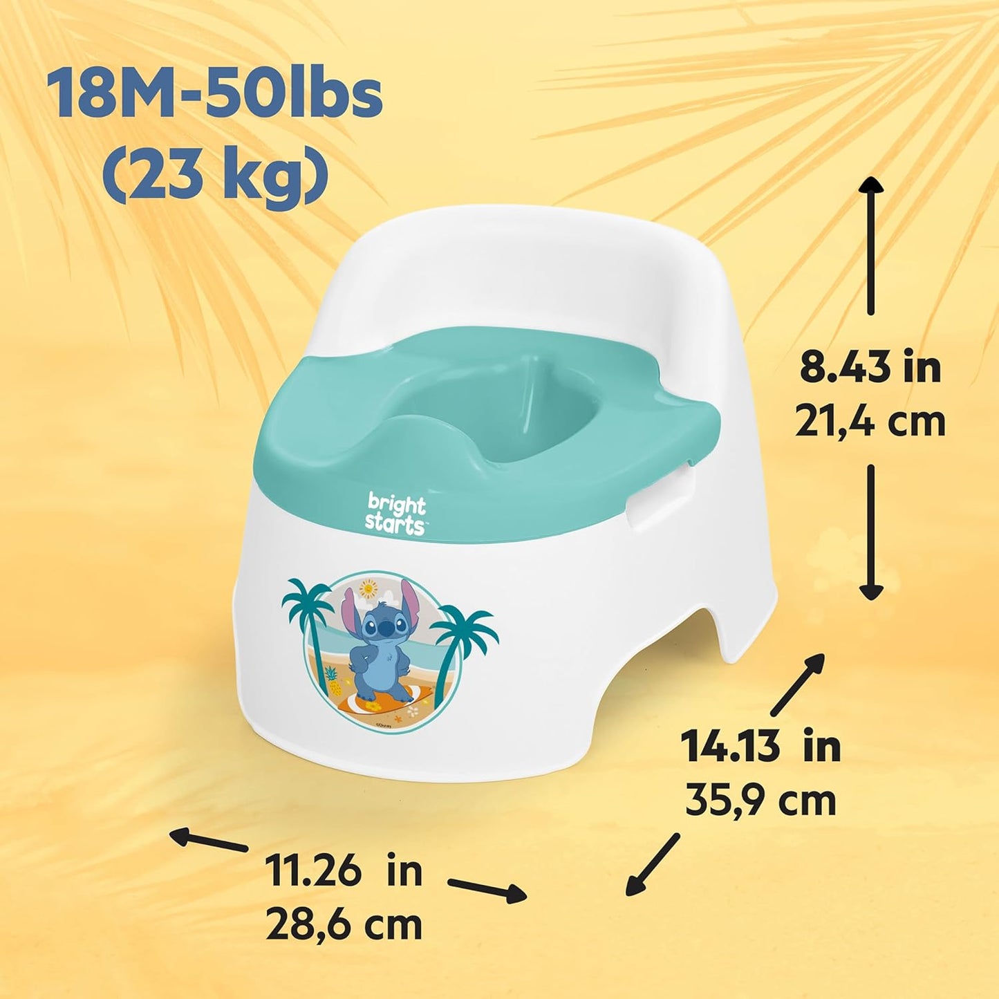 Bright Starts Disney Princess Full Comfort Potty Training Toilet, Easy Clean Removable Bowl, Splash Guard, High Back for Comfort & Stability, Toddlers up to 50 lbs