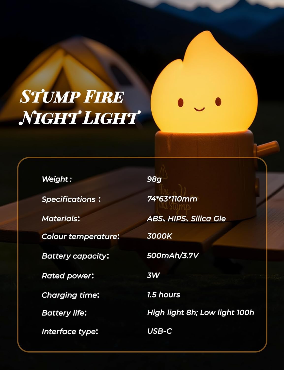 3pcs Cozy Campfire Nightlight Kits, Soothing Nature Sounds, White Noise Night Light for Baby Adult, Rechargeable, Cute Flame Lamp, Best Gift for Kids Bedrooms Camping Trips