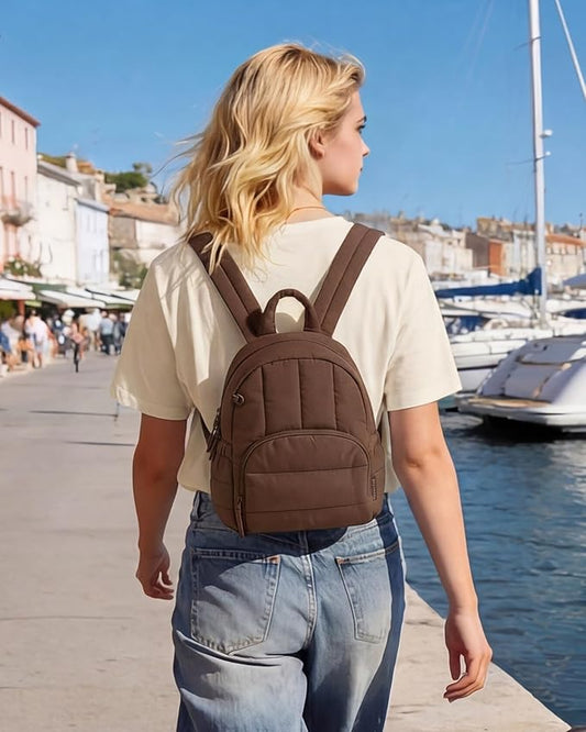 BAGSMART Mini Backpack for Women, Lightweight Puffer Small Backpack Purse, Quilted Casual Travel Daypack, Cute Water-Resistant Bookbag for Daily, Coffee Brown