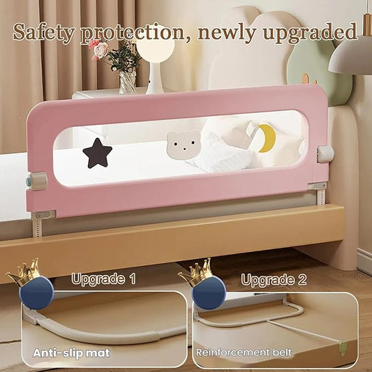 Bed Rail for Toddlers, Foldable Baby Bed Rail Guard, Adjustable, Safety, Convenient, Guard Rails with Twin, Full, Queen& King Size (Gray Cartoon, 1 Side:59inch)