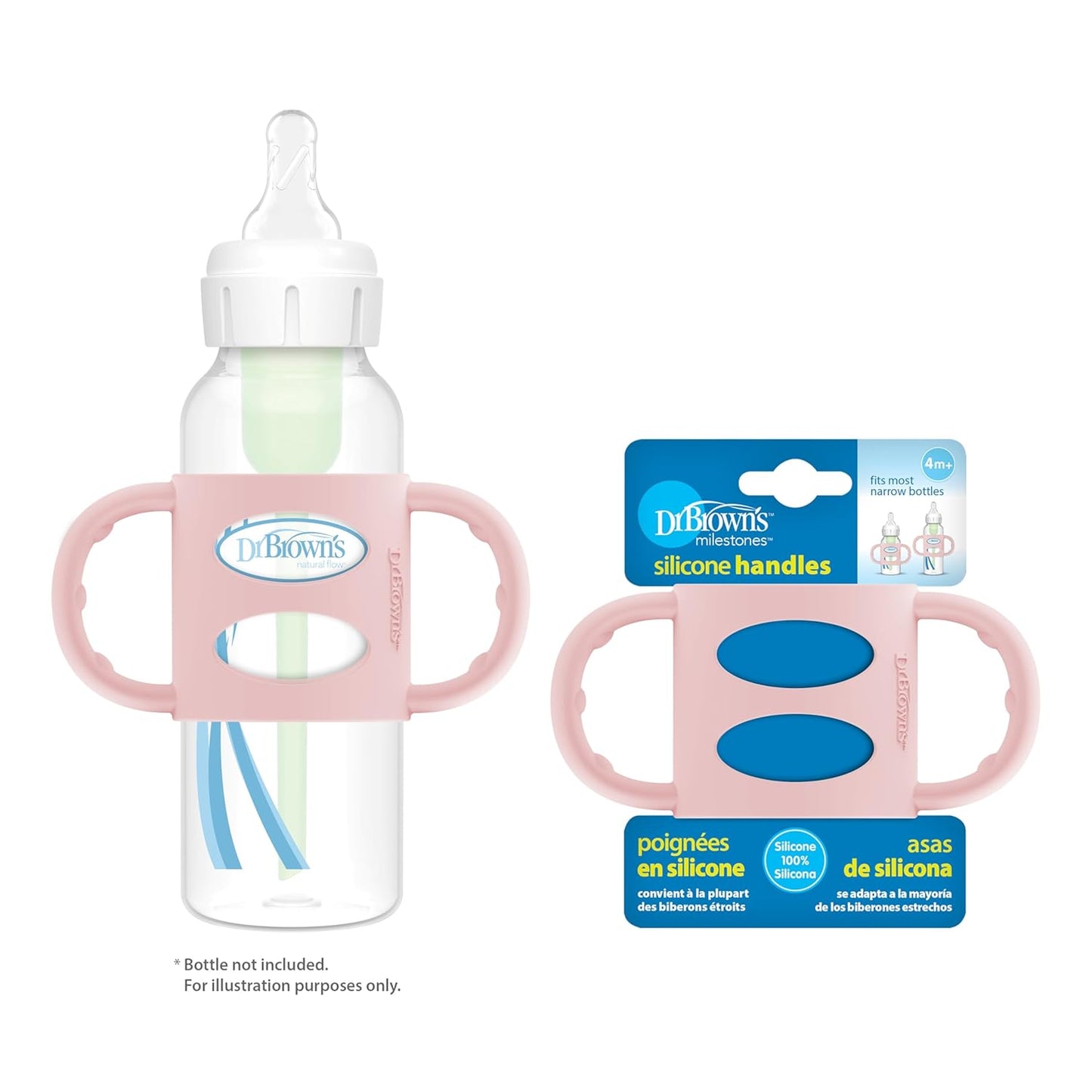 Dr. Brown's Narrow Baby Bottle Handles, 100% Silicone, Easy Grip Removable Handles for Bottle to Sippy Cup Transition, Blue, 4m+