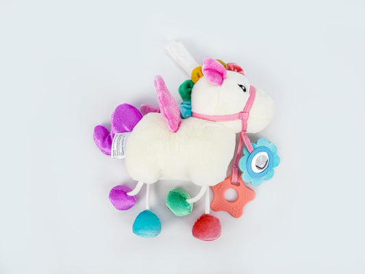 TYRY.HU Baby Stroller or Car Seat Toy,Soft Plush Stroller & Cot Hanging Toys, Rattle Sensory Developmental Activity Toy-Textured Ribbons&Crinkle Sounds&Silicone Teether, Gift for 0 3 6 9 12 Months