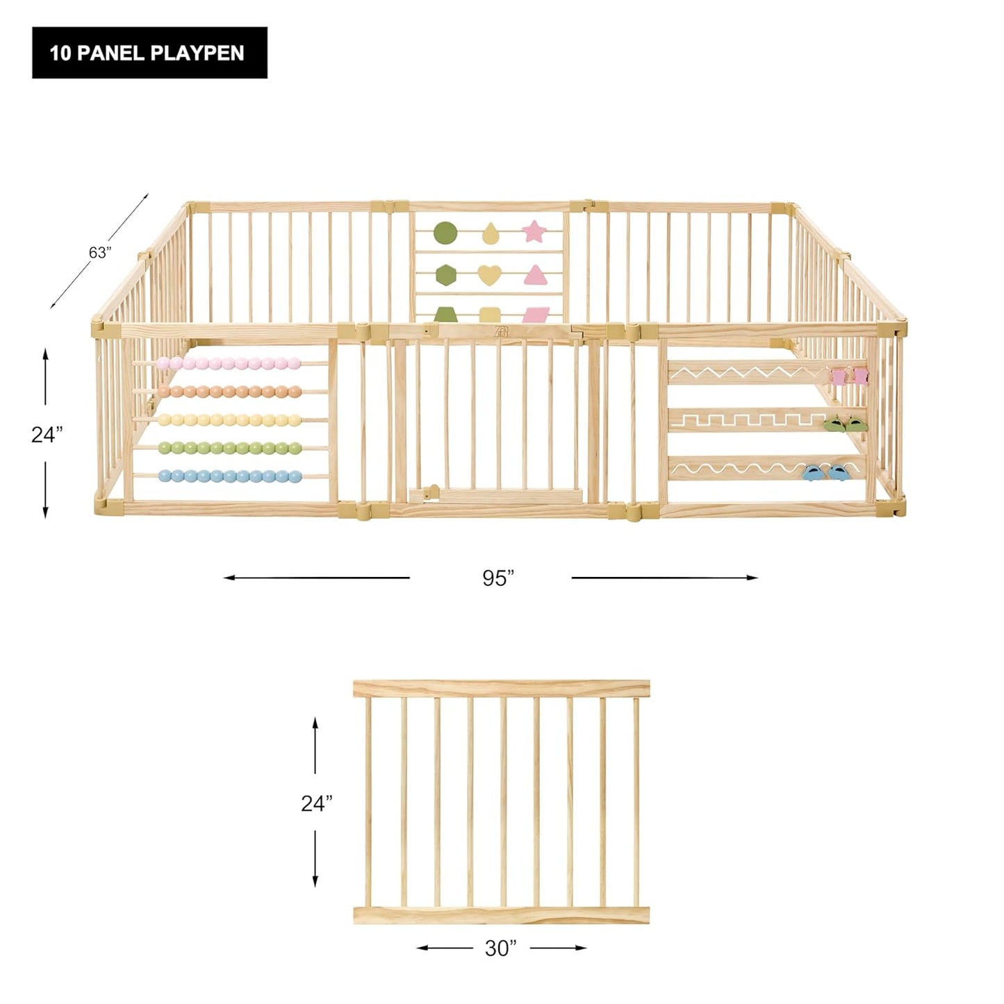 ZETY Natural Wood Baby Playpen – 8 or 10 Panel Foldable Play Yard with Door Panel and Built-in Toys, CPC Certified & SGS Tested