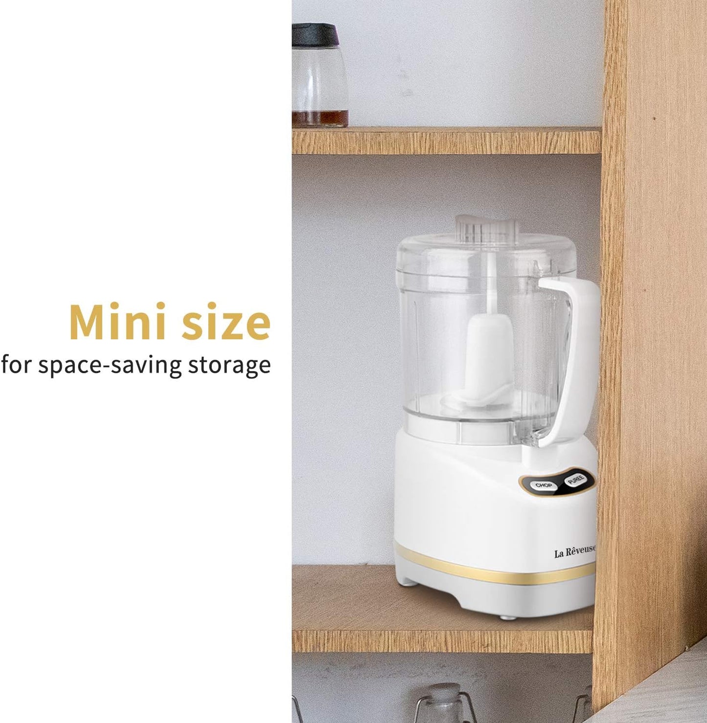 La Reveuse Electric Mini Food Processor with 200 Watts 2-Cup Prep Bowl for Mincing Chopping Grinding Blending Pureeing (Metallic Grey)