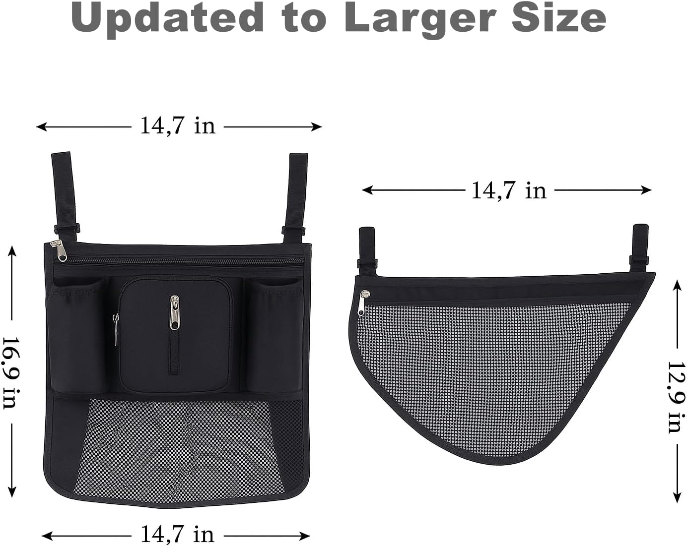 SUNVENO 2-pack Universal Stroller Organizer Caddy with Cup Holders, Wipes Pouch and Extra Storage, Zippered Mesh Side Sling for Pushchair, Black