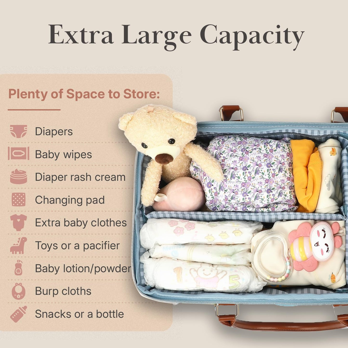 DOKUS & CO Luxe Diaper Caddy Organizer, Extra Large Collapsible Nursery Storage Tote for Baby Essentials & Travel