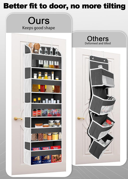 TAHAVICE 1 Pack Over The Door Organizer Storage, Hanging Organizer Closet with 5 Large Pockets 10 Mesh Pockets, 44 lbs Weight Capacity, Behind Door Storage for Nursery Bedroom Bathroom (Dark Grey)