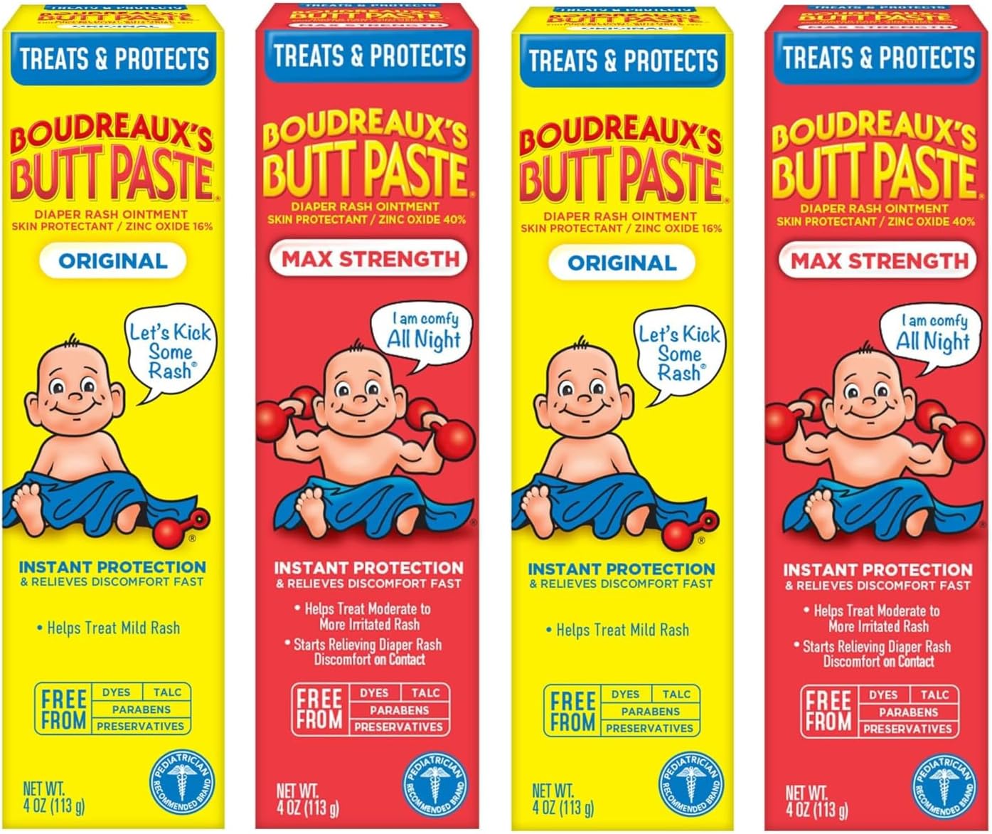 Boudreaux's Butt Paste Original Diaper Rash Cream, Diaper Cream for Baby, Fast Relief from Mild Discomfort, Pediatrician-Recommended Brand, 4 oz Tube
