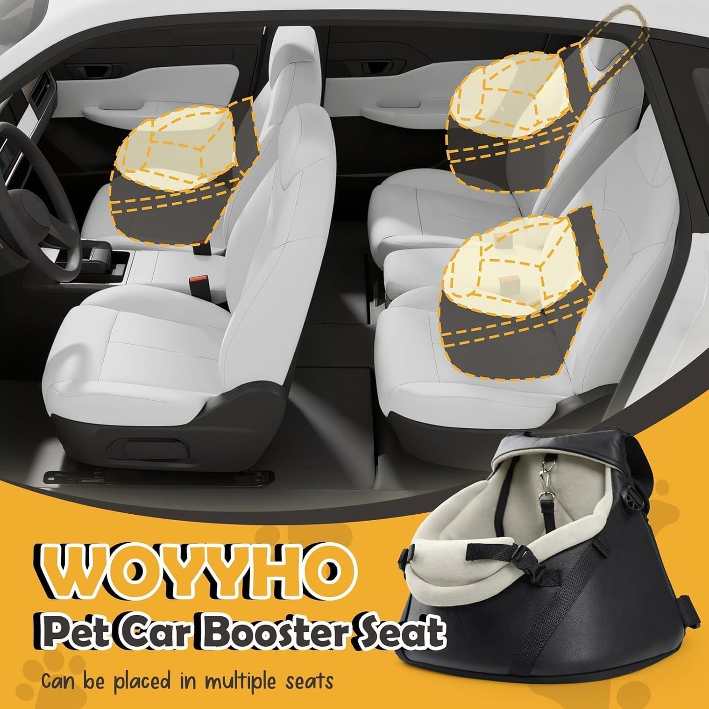 WOYYHO Luxury Dog Booster Car Seat Up to 7 lbs, PU Leather Pet Car Seat with Safety Belt & Soft Flannel Liner for Teacup Yorkie, Chihuahua, Maltese, Pomeranian, Toy Poodle, Small Cats, Bunny, Puppies