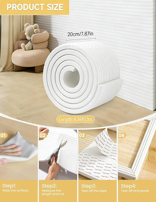 7.9''W Extra-Wide Edge Protector, 6.56FT 0.47''Th Baby Proofing Corner Guards, Safety Furniture Bumper, Pre-Taped, Thick Soft Rubber Foam Padding for Fireplace Table Stair Cabinet (White Gray)