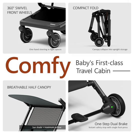 Lightweight Travel Baby Stroller, Foldable Portable Airplane Compact Umbrella Strollers for Toddler 1-3 Years (S1-Black)