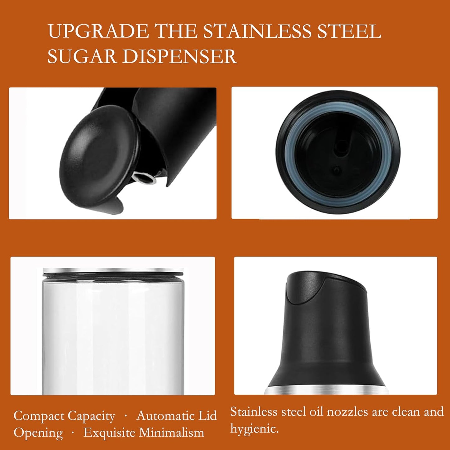 Upgraded Stainless Steel Sugar Dispenser with Pour Spout & Labels - Sugar or Creamer Pourer Dispenser Shaker for Coffee Bar, Kitchen, Organizer