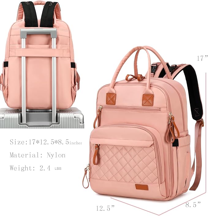 LORADI 18 Pockets Large Diaper Bag Backpack with 4 Insulated Pockets and Stroller Clips, Baby Shower Essentials (Pink, Large)
