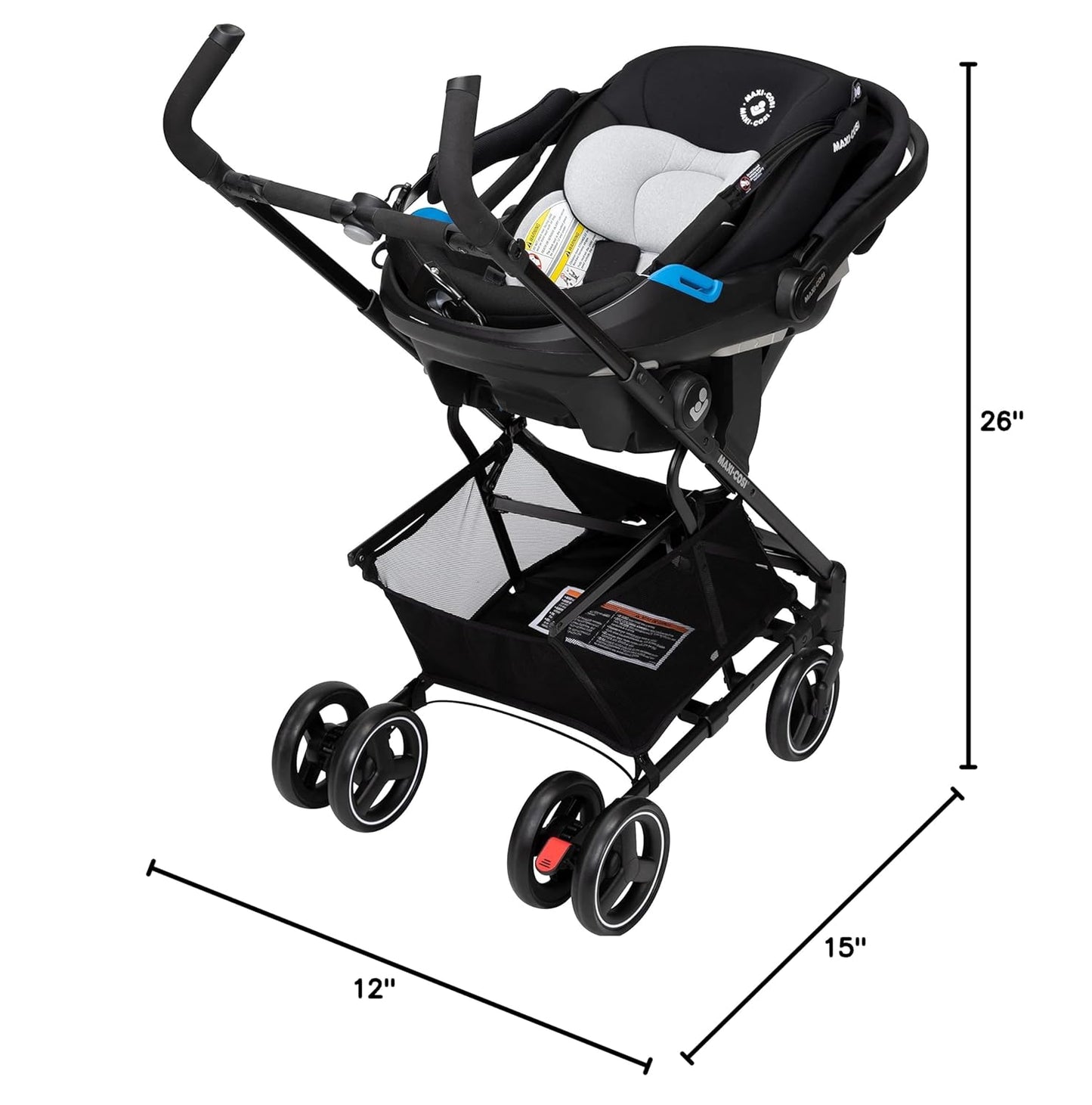 Maxi-Cosi Maxi-Taxi Xt Baby Stroller, Car Seat Caddy, Ultra Compact, Travel System with Ample Storage, Black,