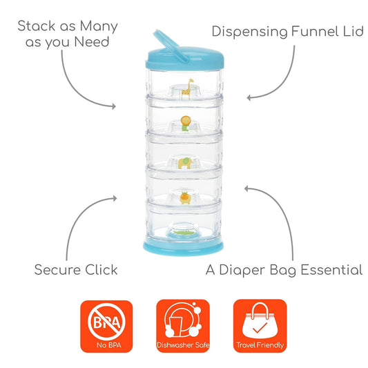 Innobaby Packin' Smart Stackable and Portable Storage System for Formula, Baby Snacks and More. Set of 5 Stackable Containers in Strawberry Sorbet. BPA Free.