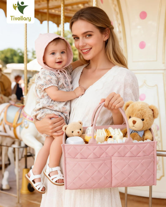 Tivellary Baby Diaper Caddy Organizer – Spacious Storage Basket for Newborn Essentials, Nursery & Diaper Station, Registry Essential, Dusty Rose