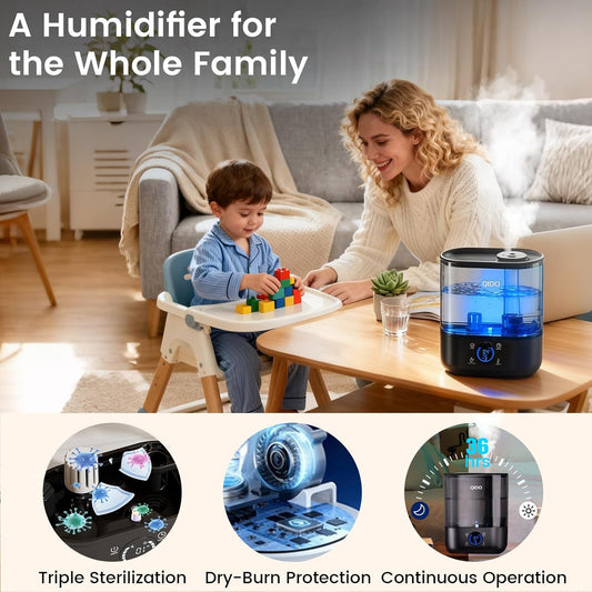 COMHOMA Top Fill Humidifiers for Bedroom, 5L Tank for Large Room, Easy to Fill & Clean, 28dB Quiet Cool Mist Air Humidifier for Home Baby Nursery & Plants, Touch/APP/7-color Nightlight, 36H, White