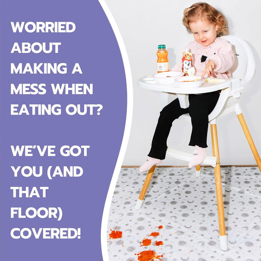 30 Pack Disposable Splat Mats by Eli with Love - Extra Large 49"x49" 100% Waterproof Baby Splat Mat for Under High Chair - Plastic Mat Liner for Floor - Protect from Spills (Moon & Stars, 30 Pack)