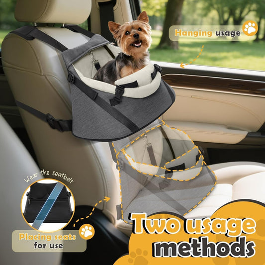WOYYHO Luxury Dog Booster Car Seat Up to 7 lbs, PU Leather Pet Car Seat with Safety Belt & Soft Flannel Liner for Teacup Yorkie, Chihuahua, Maltese, Pomeranian, Toy Poodle, Small Cats, Bunny, Puppies