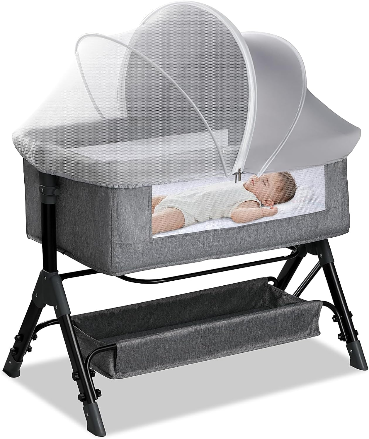 Bassinet Cover for Cats - Blackout Breathable Mosquito Net for Baby Bedside Sleepers & Travel Cribs, 2-Way Zipper Bug Canopy Tent to Block Light & Keep Cats Out (Black-Small)