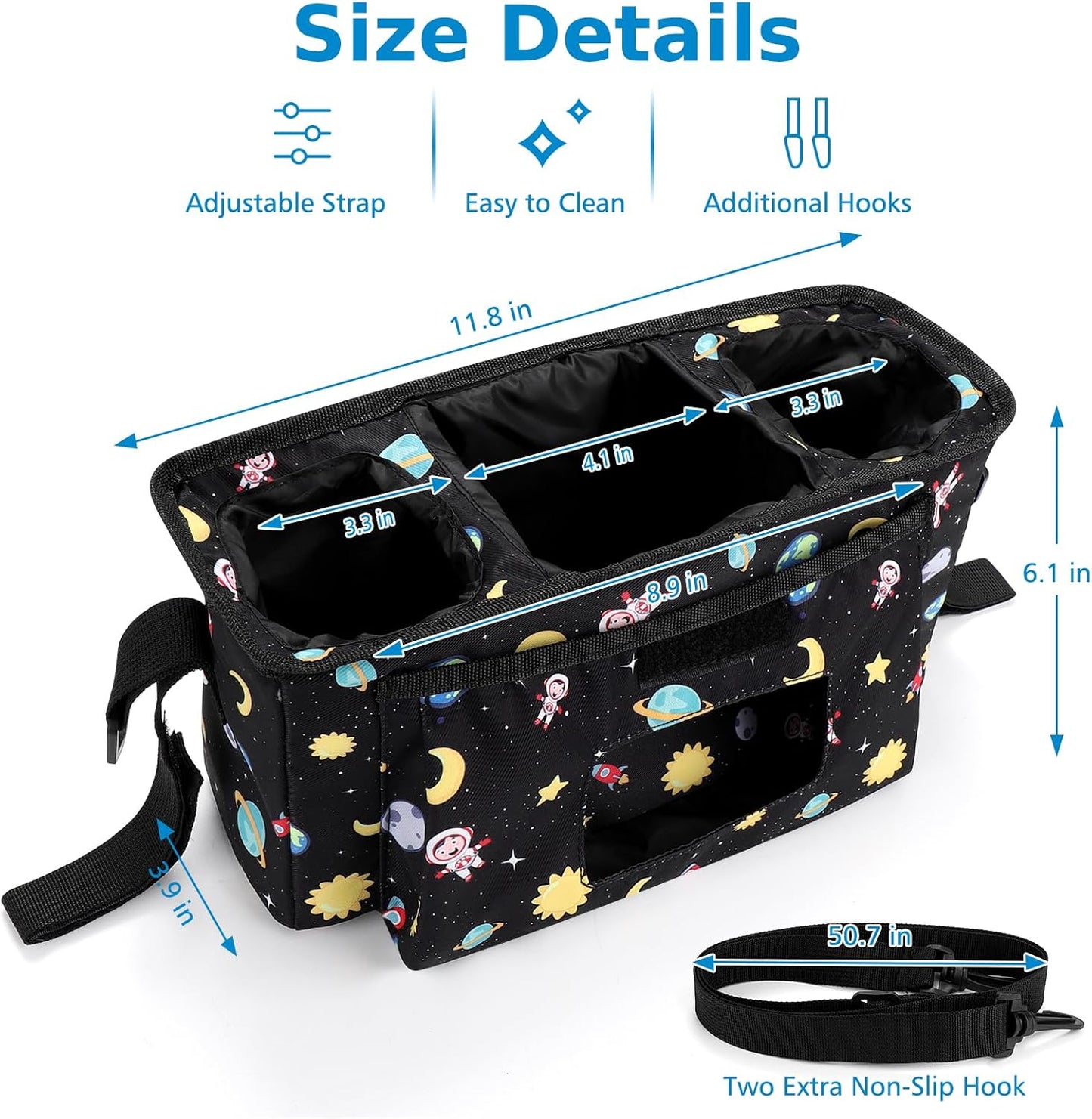 Accmor Universal Stroller Organizer with Insulated Cup Holder and Shoulder Strap, Stroller Caddy Bag Stroller Cup Holder Attachment for Uppababy, Baby Jogger, Britax Strollers, Black