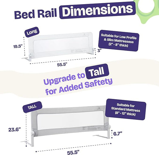 ComfyBumpy 1-Pack Bed Rail for Toddlers 55.5" L x 19.5" H | Toddler Bed Rails for Twin, Full, Queen & King Mattress Size | Swing Down Rail Guard | Mattress Side Rail for Kids | White