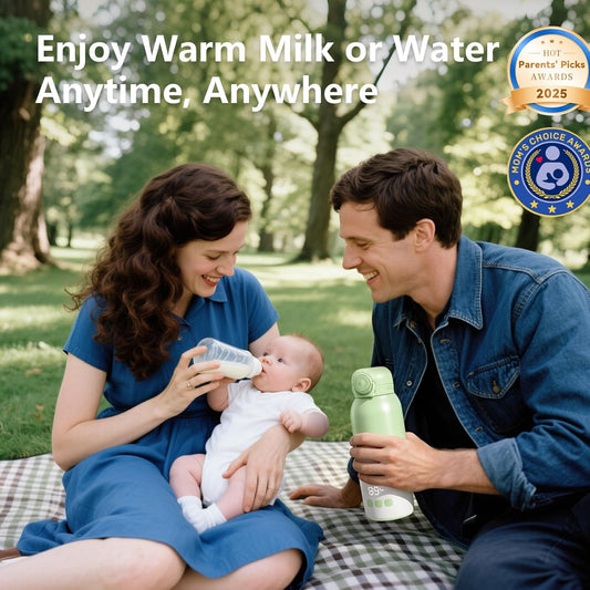 Portable Bottle Warmer for Travel - 12oz Cordless Milk Warmer, Dual Heating Modes for Breast Milk & Water, Fast Heating Smart Temperature Control, Ideal for Outdoor, Car, and Nighttime Feeding