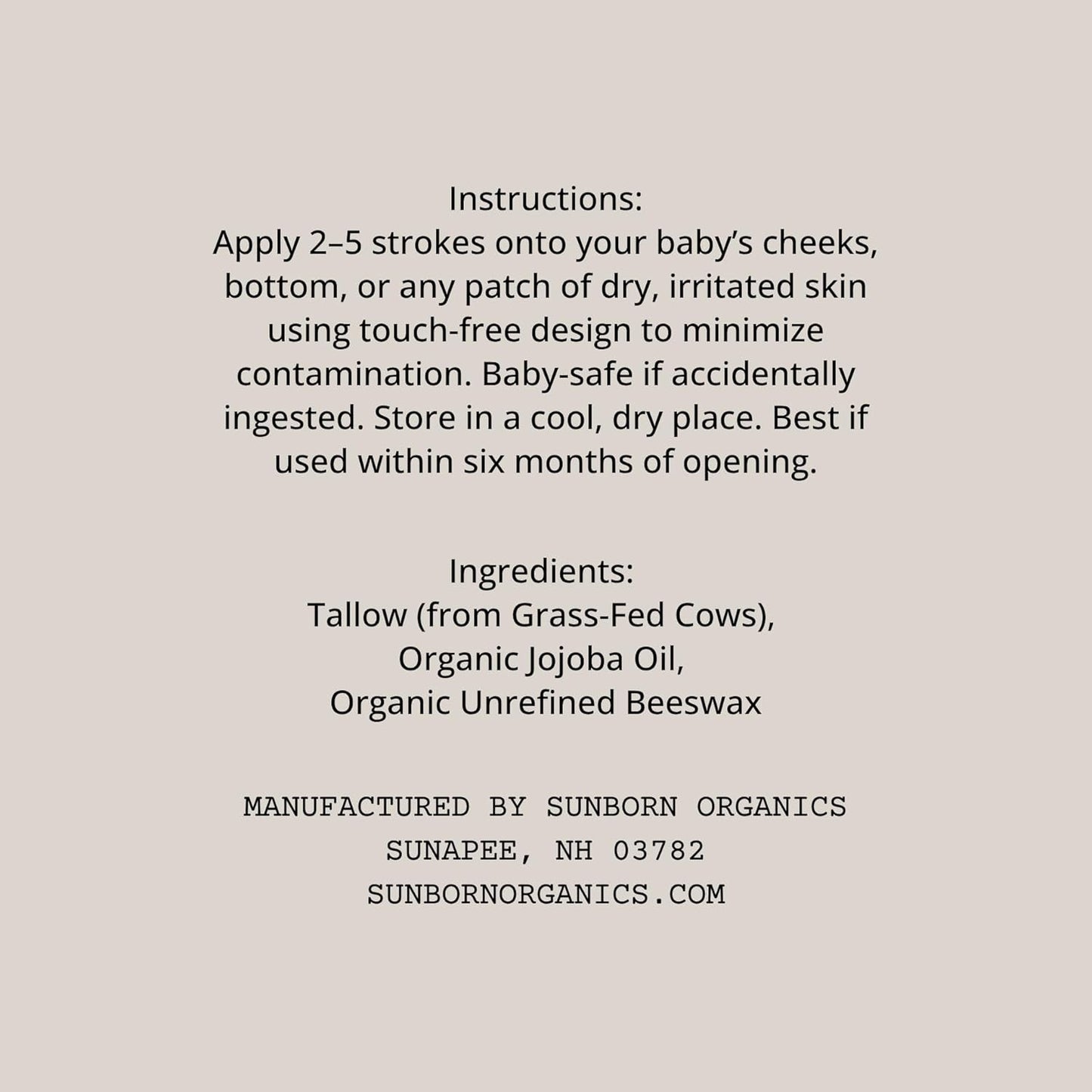 Baby Balm | 3 Natural Ingredient Moisturizing Stick for Eczema Relief, Sensitive Skin & Diaper Rash | Grass-Fed Tallow, Organic Jojoba & Beeswax | Lab Tested Baby-Safe, Made in USA
