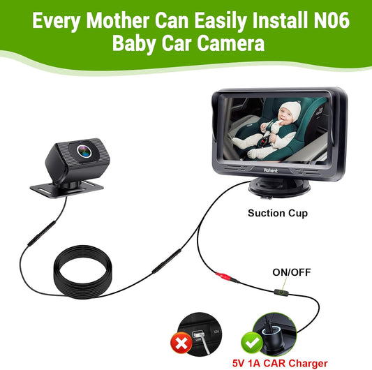 Rohent Car Camera for Baby USB: Plug and Play Easy to Install Crystal Night Vision Wide View Angle for Newborn Infant Safety