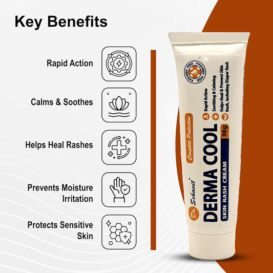 Derma Cool Skin Rash Cream – Rapid-Action Soothing Relief for Red, Irritated, Dry Skin & Diaper Rash – Helps Heal, Protect & Prevent Rashes. Intensive Care Formula 30g