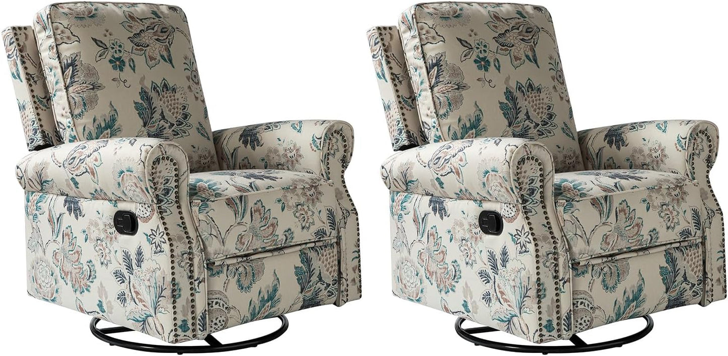 HULALA Home Modern Rocker Recliner, Printed Fabric Swivel Glider with Adjustable Backrest & Footrest, JEACOBEAN