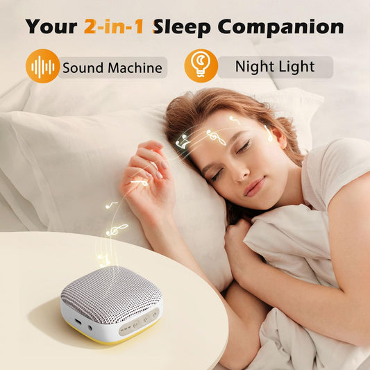 Portable Sound Machine for Travel, White Noise Sound Machine for Sleeping, 52-Hour Lasting Mini Noise Machine with 21 Quality Non-looping Sounds, Headphone Jack, Memory, Timer for Adults,Hotel (White)