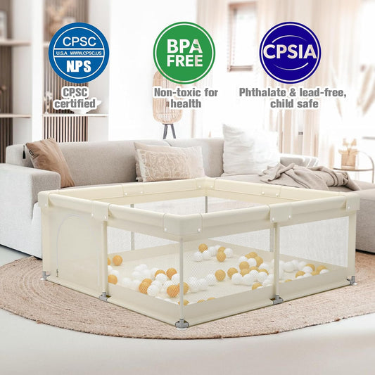 ZEEBABA Baby Playpen with Mat, Playpen for Babies and Toddlers, Small Baby Play Pens, Play Yard for Infants with Play Mat, 47x47inch Playard with Gate