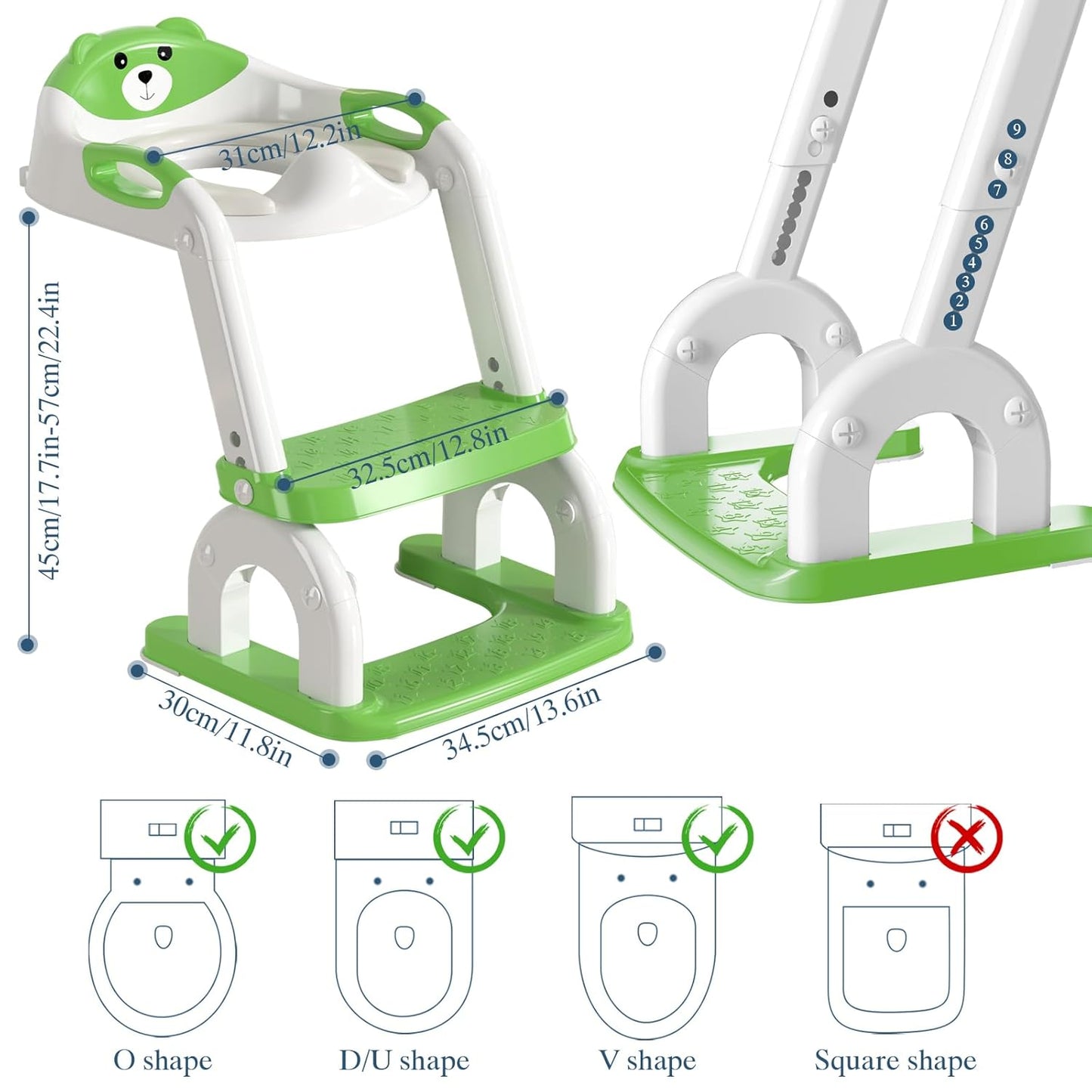 Potty Training Seat with Ladder for Toddlers, 2-in-1 Adjustable Potty Training Toilet for Kids Boys Girls with Splash Guard, Waterproof Cushion, Anti-Slip Pad Step Stool - Dark Blue