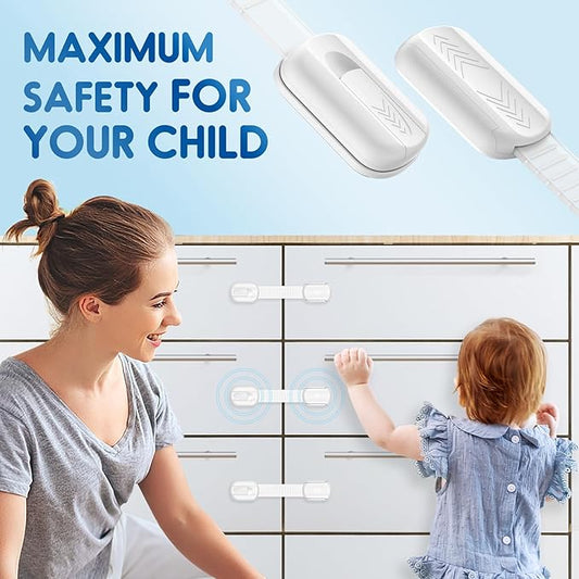 Cabinet Locks Baby Proofing, 12 Pack Child Proof Cabinet Locks with Strong Adhesive Child Safety Locks for Doors, Drawer Locks Baby Proofing No Drilling, Cabinet Locks for Babies- White