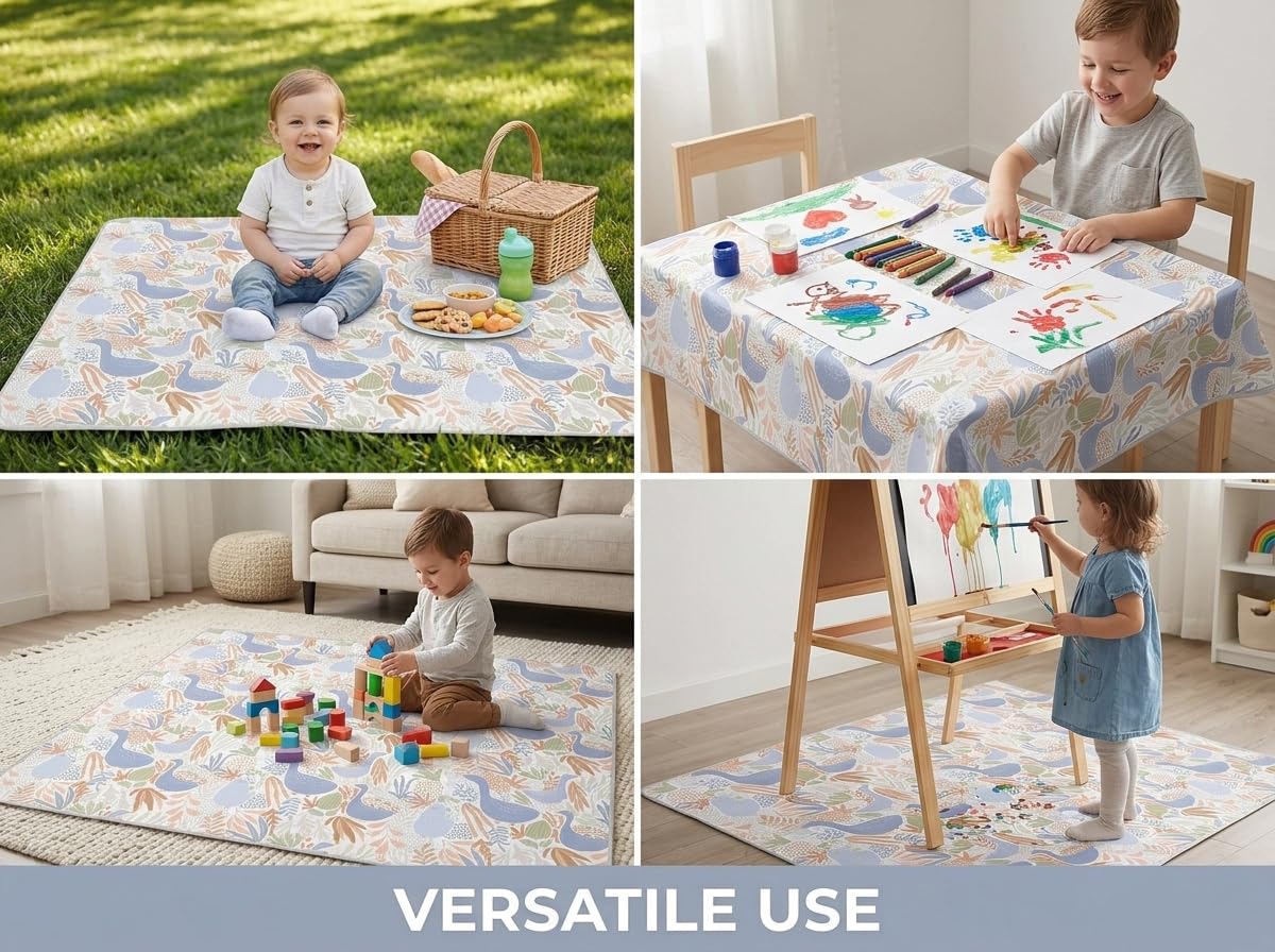 Splat Mat for Under High Chair/Arts/Crafts, Waterproof and Anti-Slip Splash Mat Floor Protector, Washable Highchair Floor Mat, 51 Inch Reusable Messy Mat and Baby Feeding Table Cloth