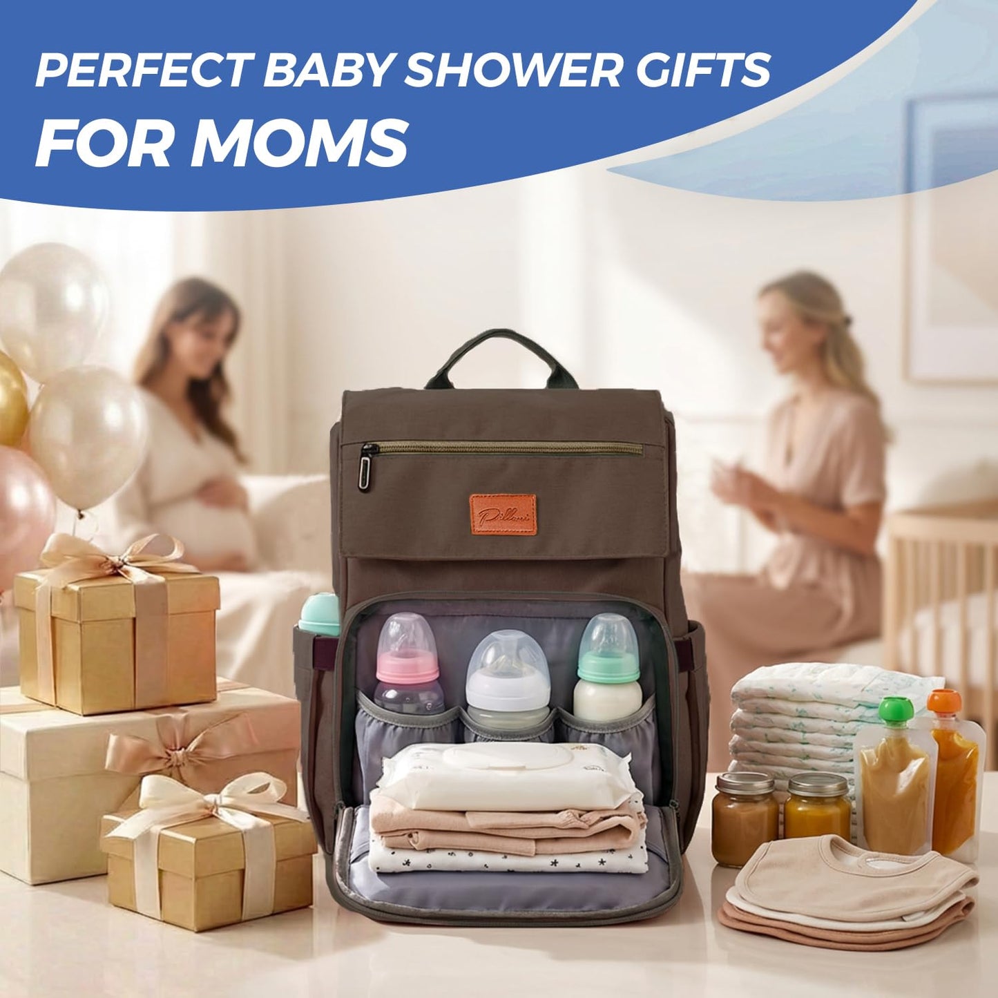 PILLANI Baby Diaper Bag Backpack - Large Waterproof Travel Diaper Bag for Boys & Girls, 16 Organizer Pockets with Changing Pad, Insulated Bottle Pockets & Stroller Straps, Baby Shower Gifts, Dinosaur