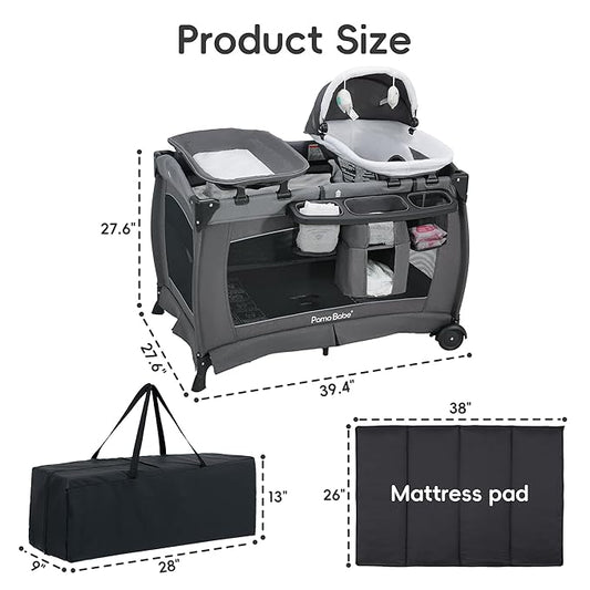 Pamo Babe Pack and Play with Bassinet Baby Playpen Foldable Playard with Changing Table Portable 4 in 1 Baby Playard
