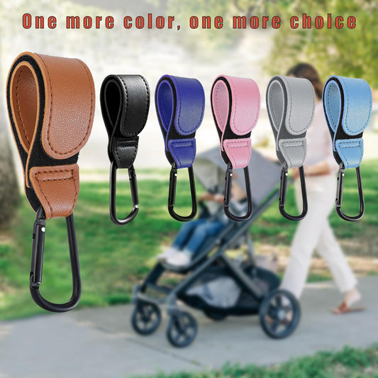 4 Pcs Leather Stroller Hook, Mommy Stroller Clip, Stroller Accessories Organizer Hook, Metal Hook for Strollers/Walkers/Mobility Scooter/Wheelchair/Rollator(Pink)